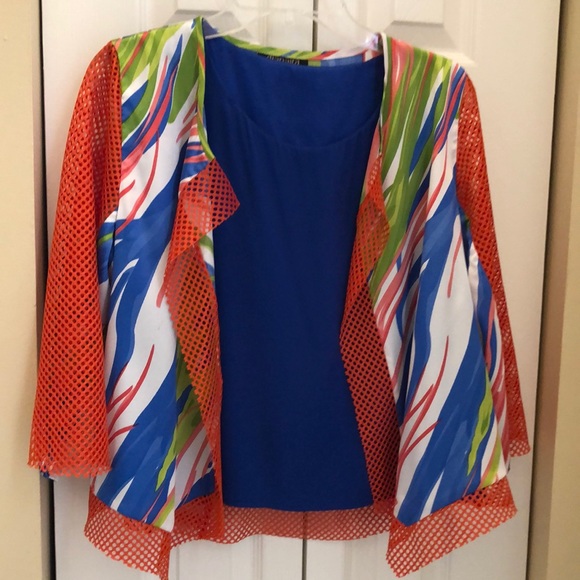 💙 dianaira Silk open lightweight abstract print open over blouse, mesh look - Picture 1 of 6